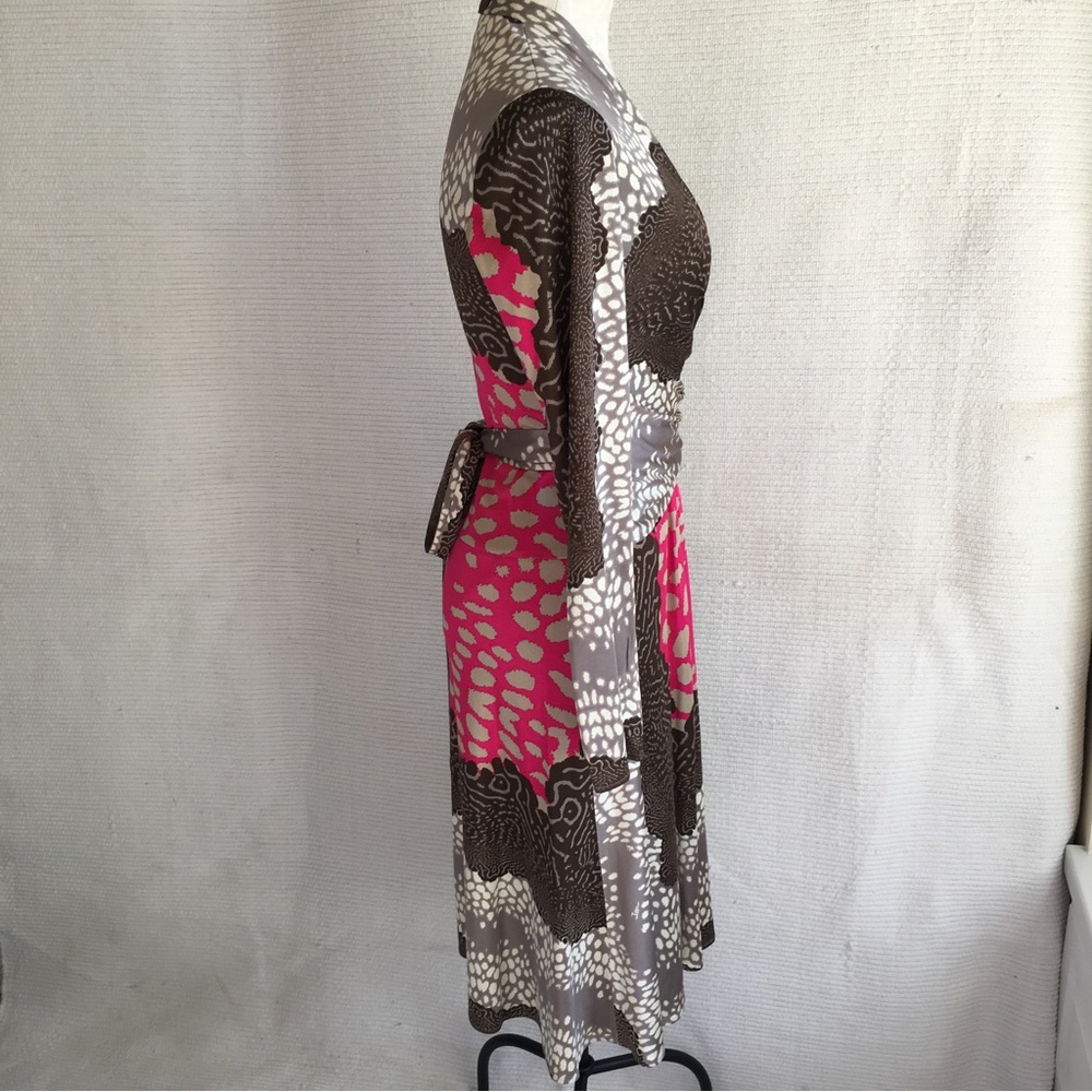 Issa London Dress M US8 UK12 Stretch Silk Animal Print Long Sleeve Brown Pink - Picture 8 of 10